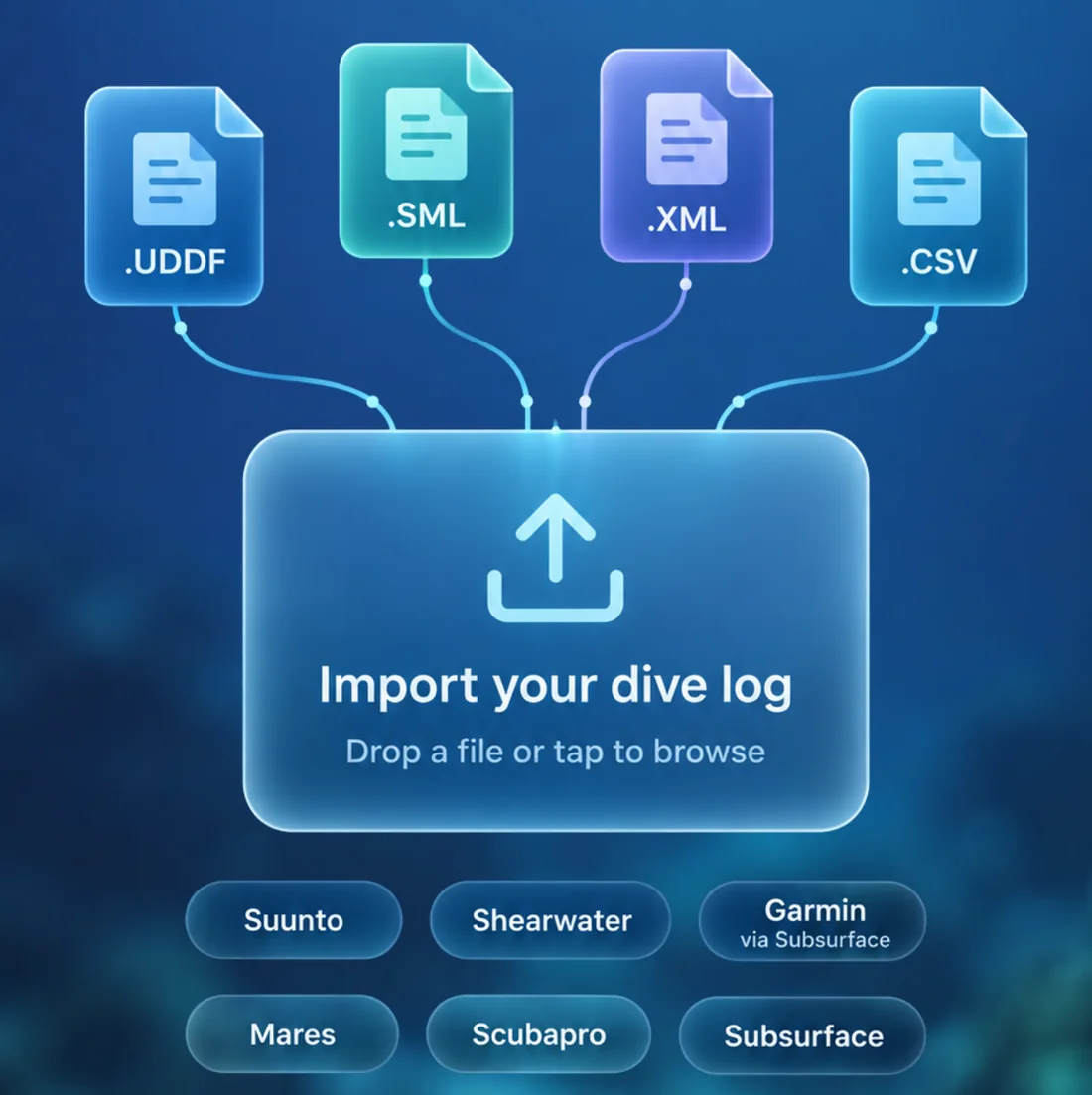 Importa inmersiones en UDDF, SML, XML o CSV desde Suunto, Shearwater, Garmin y más
