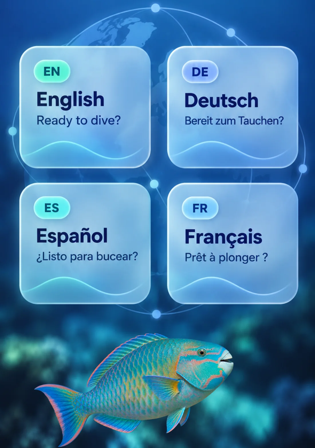 Ocean Pulse en inglés, alemán, español y francés